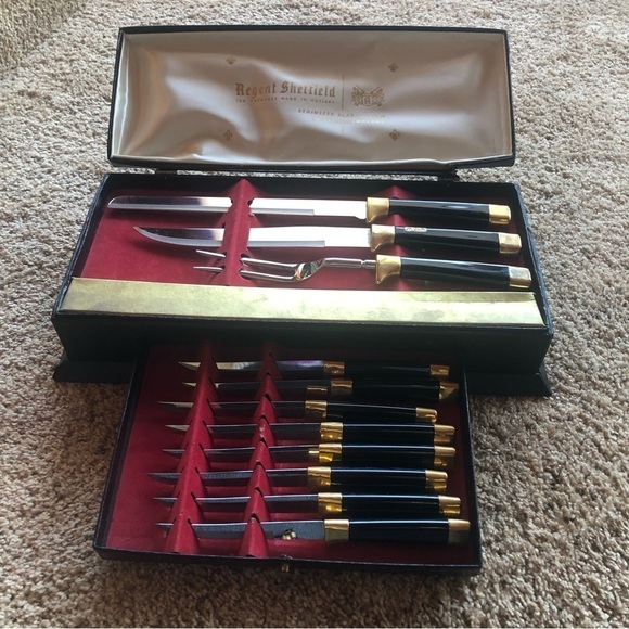 Regent Sheffield England Stainless Steel Blades/Cutting Set/Steak Knives / 24 K - Picture 1 of 11